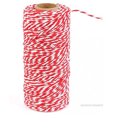 Baumwolle Bindfaden,ATPWONZ 100M Baumwolle Schnur Bastelschnur Baumwolle Seil zum Verpacken Dekorieren Basteln,Aufbinden,DIY usw. Rot und Weiß