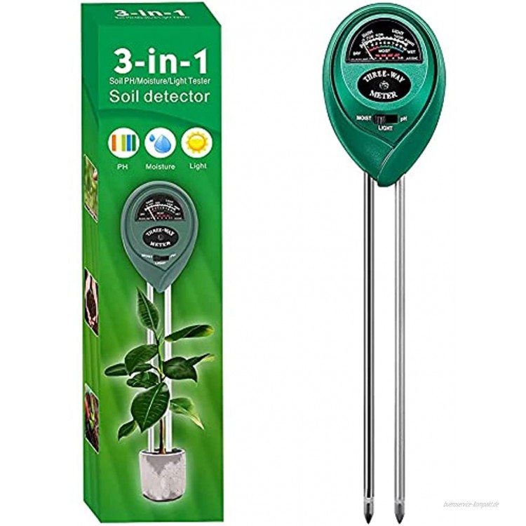 Boden-Feuchtigkeitsmessgerät Bodentester 3 in1 Boden Feuchtigkeits Licht pH Tester Garten für Garten Rasen Farm Innen- und Außenanwendungen
