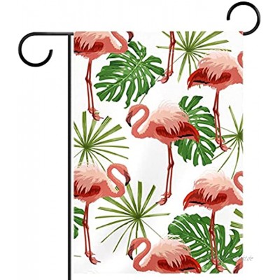Liangbaiwan Gartenfahnen,Hofdekor Outdoor-Schild hängende Verzierung,Tropische Flamingo-Palmblätter,für Terrasse Topfdeck 12x18 Zoll