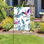 Liangbaiwan Gartenfahnen,Hofdekor Outdoor-Schild hängende Verzierung,Tropische rosa Flamingos,für Terrasse Topfdeck 12x18 Zoll